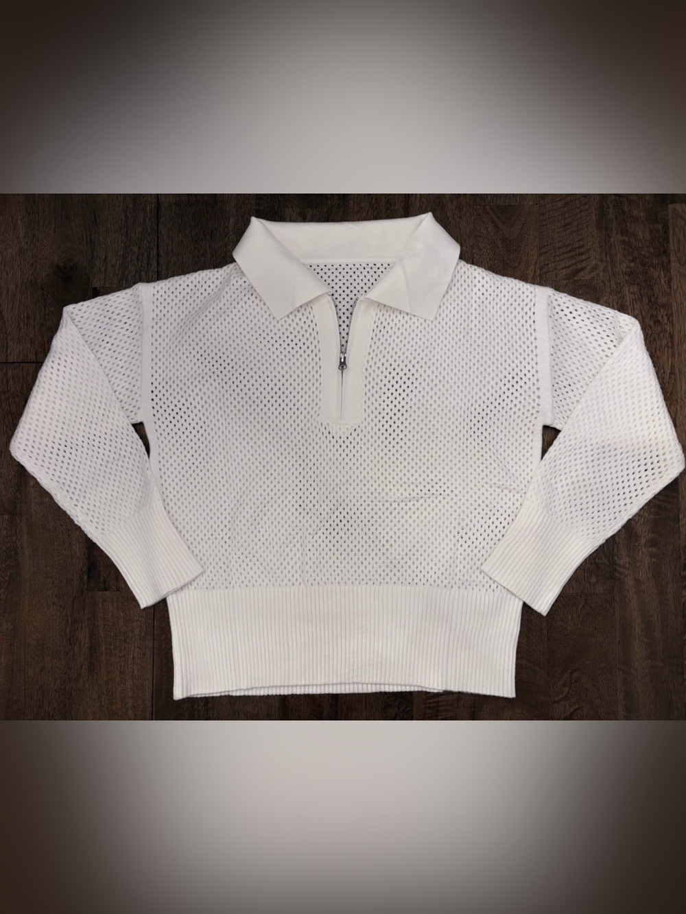 NEW! Quarter-Zip Open-Knit Sweater White Size XL